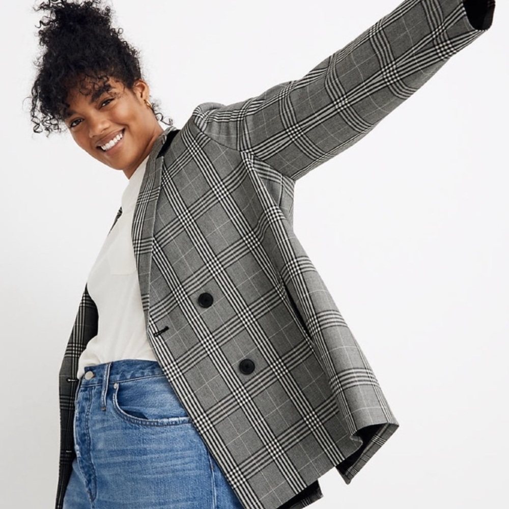 Madewell Caldwell Oversized Double-Breasted Plaid Blazer